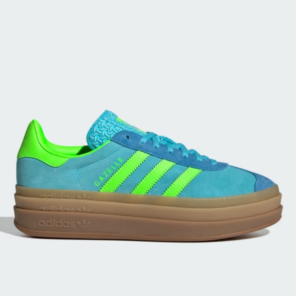 New Adidas Gazelle Bold Platform Shoes Blue Glow Solar Green Bright Bue 8.5